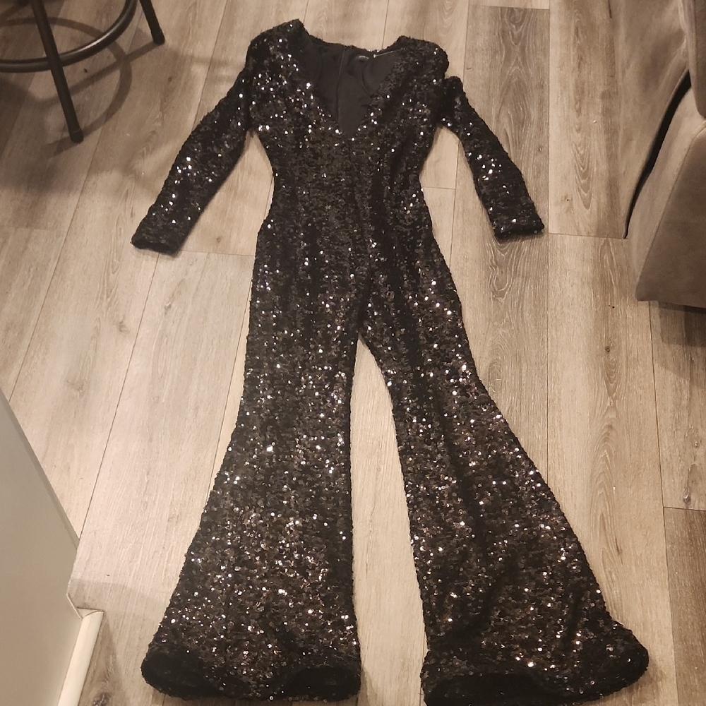 Michael Costello Glittering Black Jumpsuit